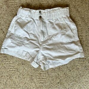 Forever 21 High Waist White Ripped Paper Bag Shorts